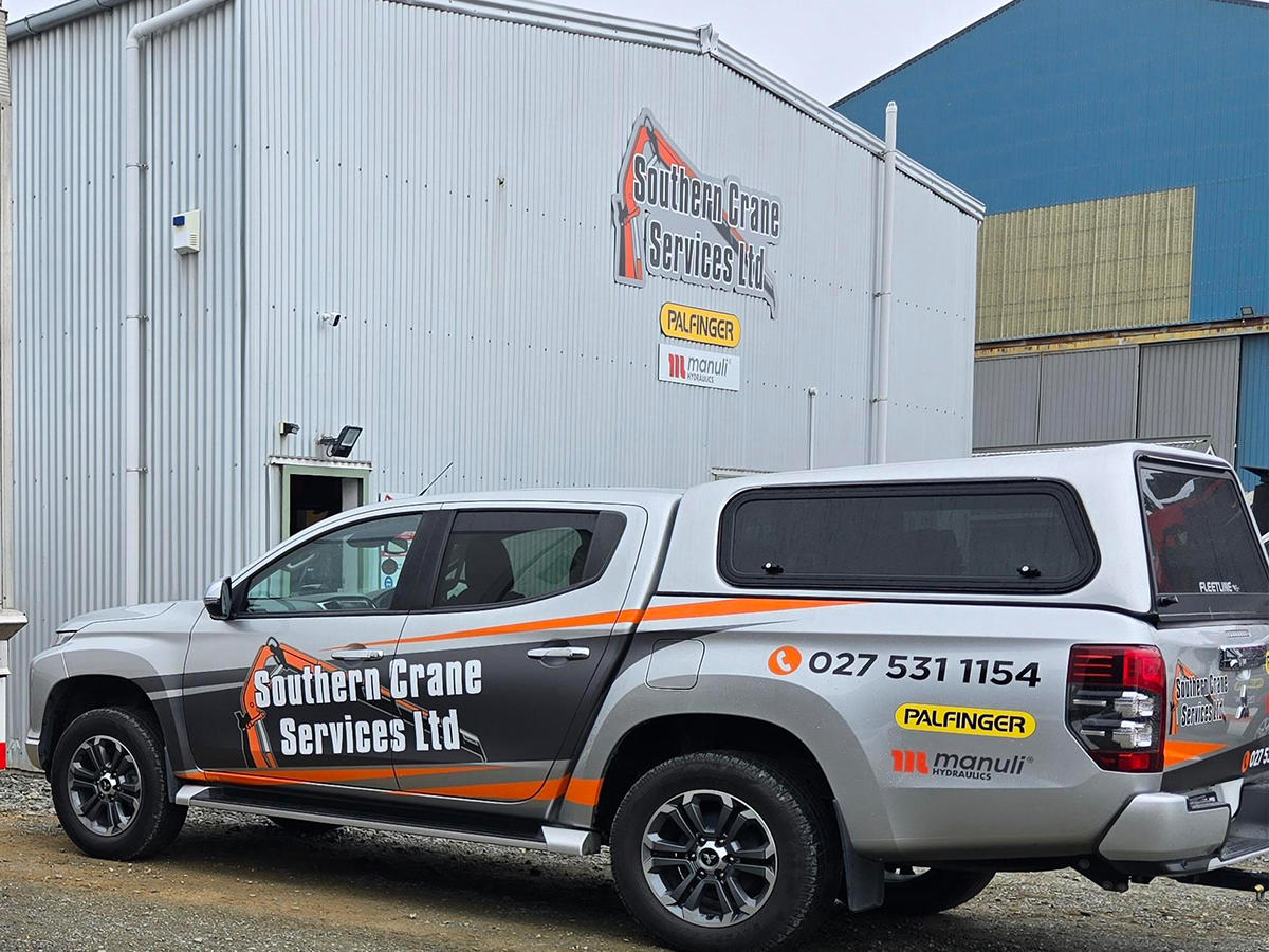 Southern Crane Services' workshop and mobile service ute